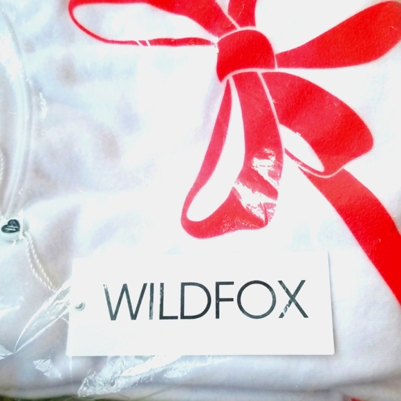 WILDFOX White French Terry Red Ribbon Present Wrap Bow BBJ Jumper Pullover Top - Picture 11 of 12